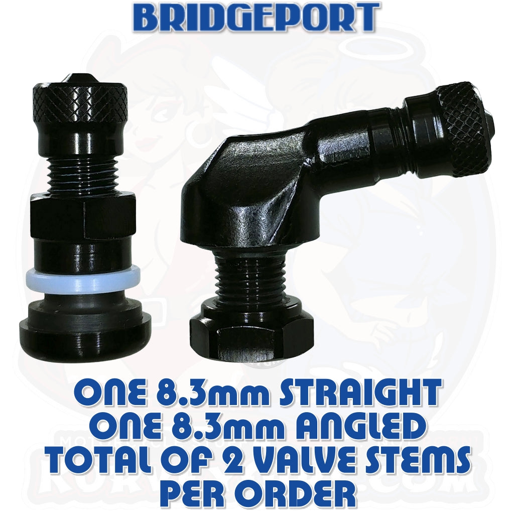 Bridgeport Valve Stem Straight And Angled Aluminum 8.3mm Black 2 Pack Main