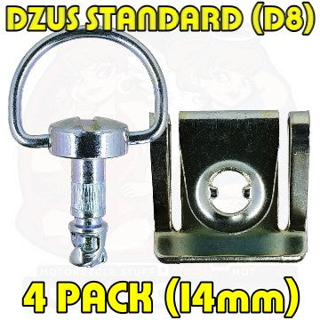 Dzus D8 14 mm D Ring Bolt Clip On Silver 4 Pack