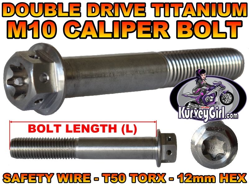 M10-1.25 Caliper Bolts Titanium Drilled Hex Head Race Spec Ti Various Fine Pitch 