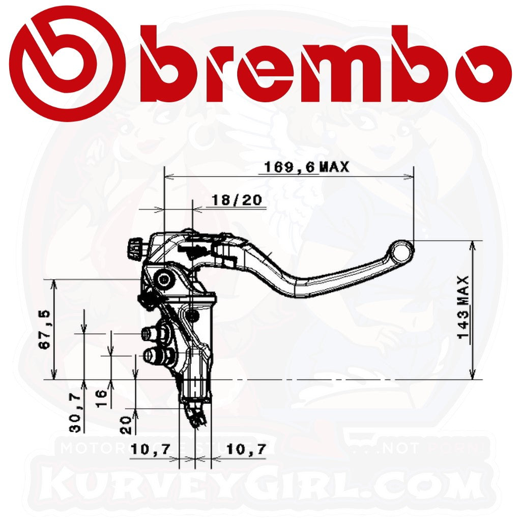 Brembo 15 RCS Corsa Corta Brake Master Cylinder, Short Lever 110C74020 110.C740.20 Diagram