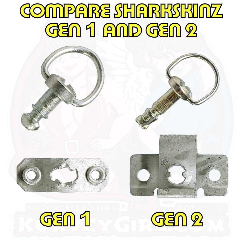 Dzus Sharkskinz iOneMoto Compare Gen 1 vs Gen 2 D Ring Bolt Rivet Plate