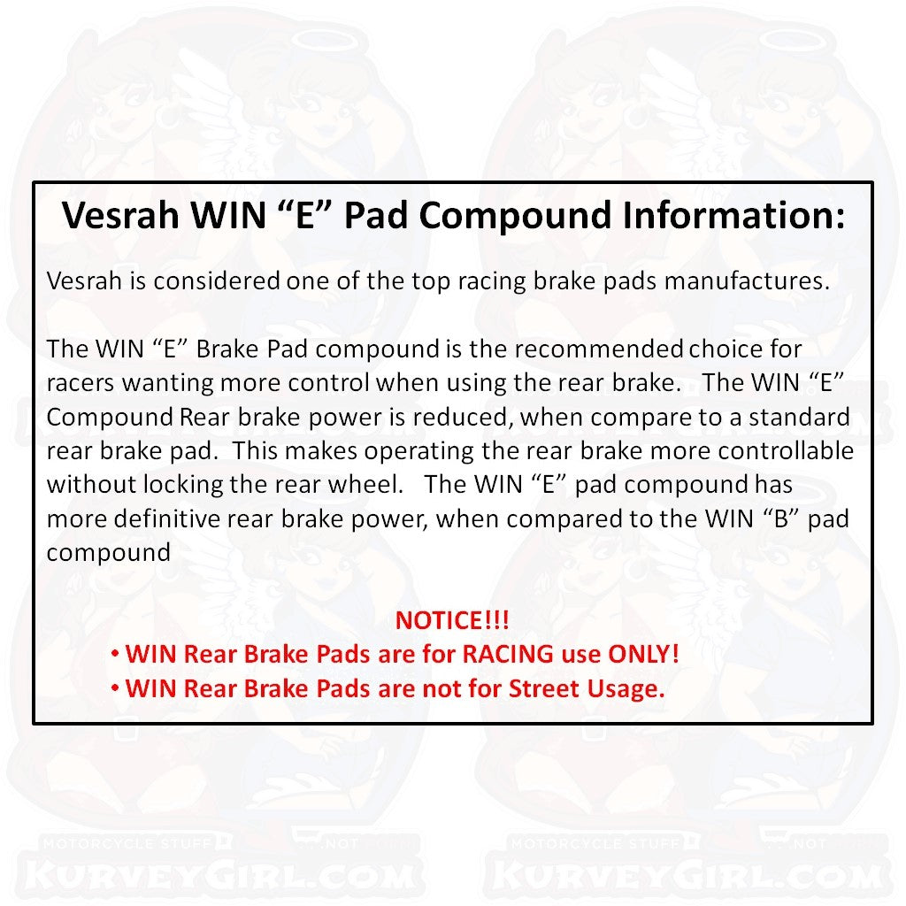 Vesrah Racing Brake Pad WIN "E" Compound Information