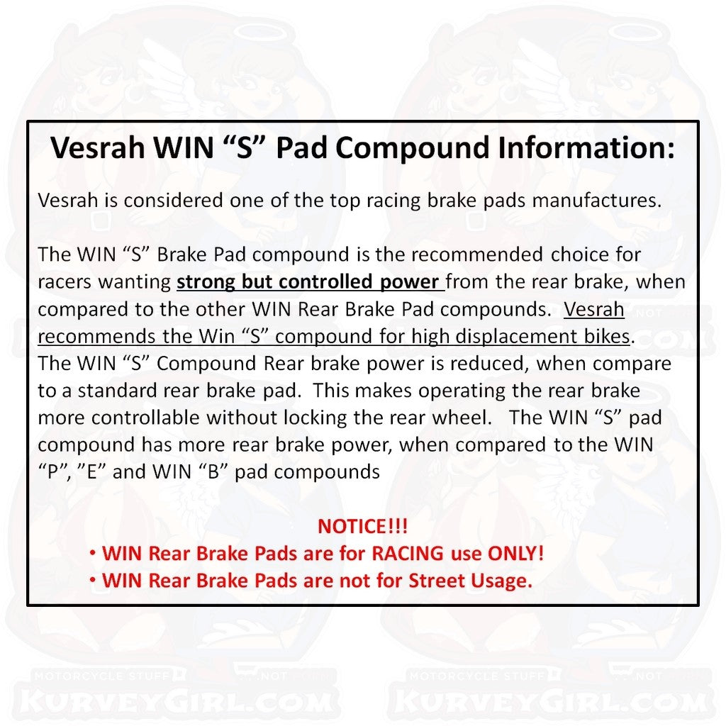 Vesrah Racing Brake Pad WIN "S" Compound Information