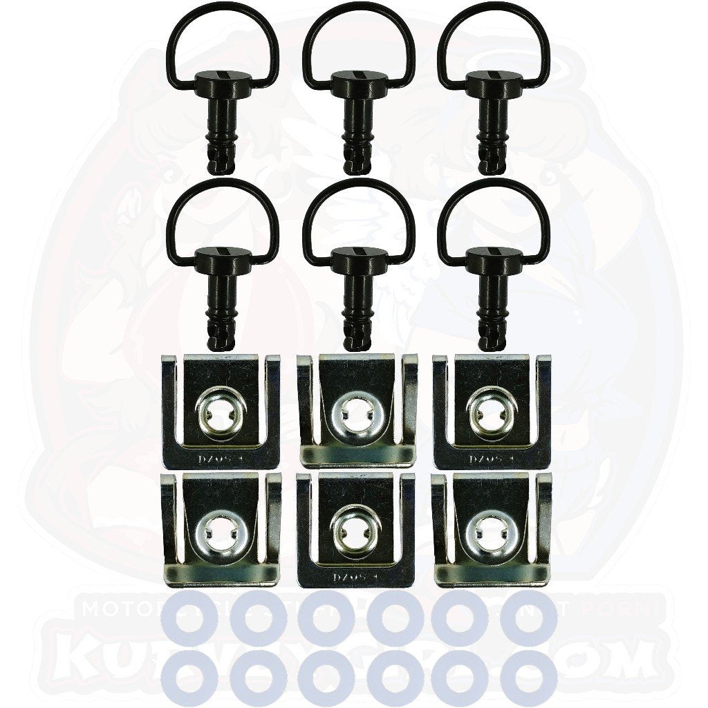 6pc: OEM Plastic Bodywork, DZUS CLASSIC (D3), D-Ring, Clip-On, Black, WL=14mm