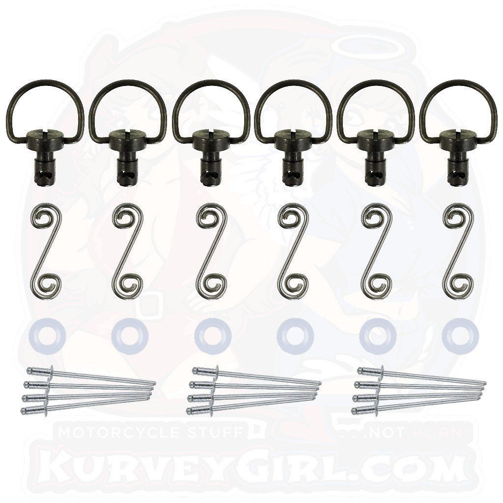 6pc: Fiberglass Bodywork, DZUS PRO (D4), D-Ring, S-Spring, Rivet-On, Black, (35)