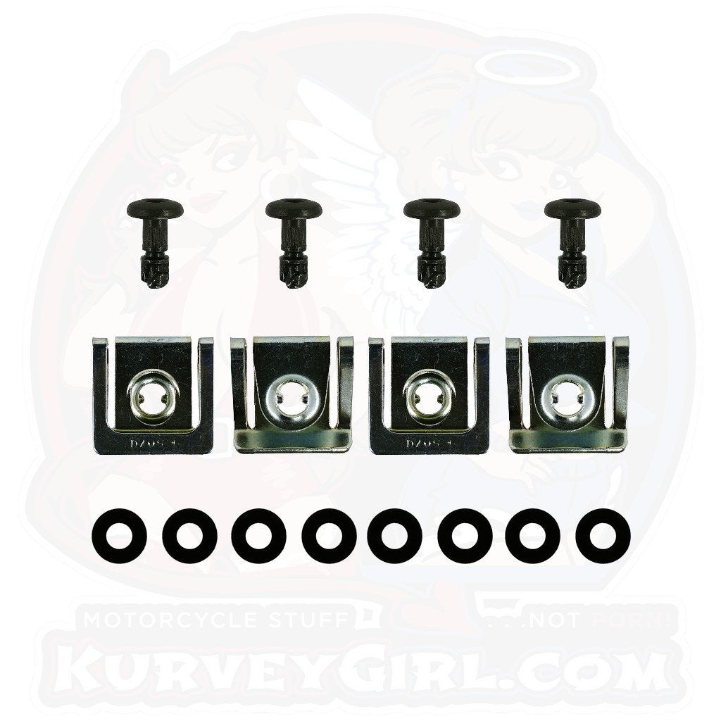 4pc: Fiberglass Bodywork, DZUS (D8), Button Head, Clip-On, Black, WL=12mm