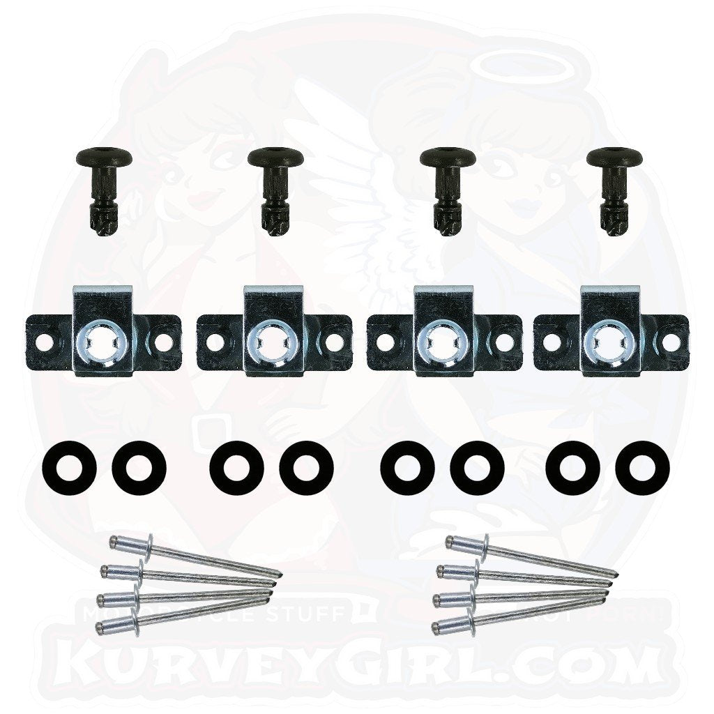 4pc: Fiberglass Bodywork, DZUS (D8), Button Head, Rivet-On, Black, WL=12mm