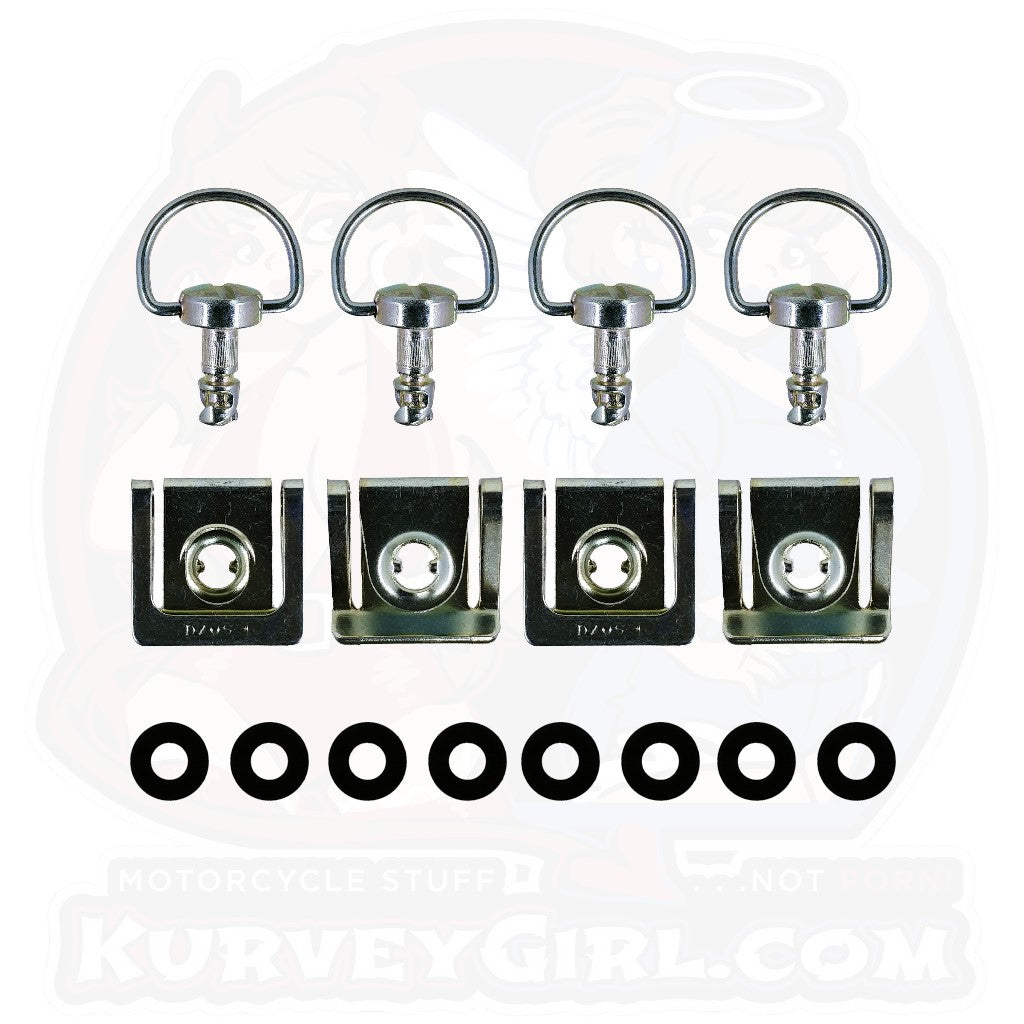 4pc: Fiberglass Bodywork, DZUS (D8), D-Ring, Clip-On, Silver, WL=12mm