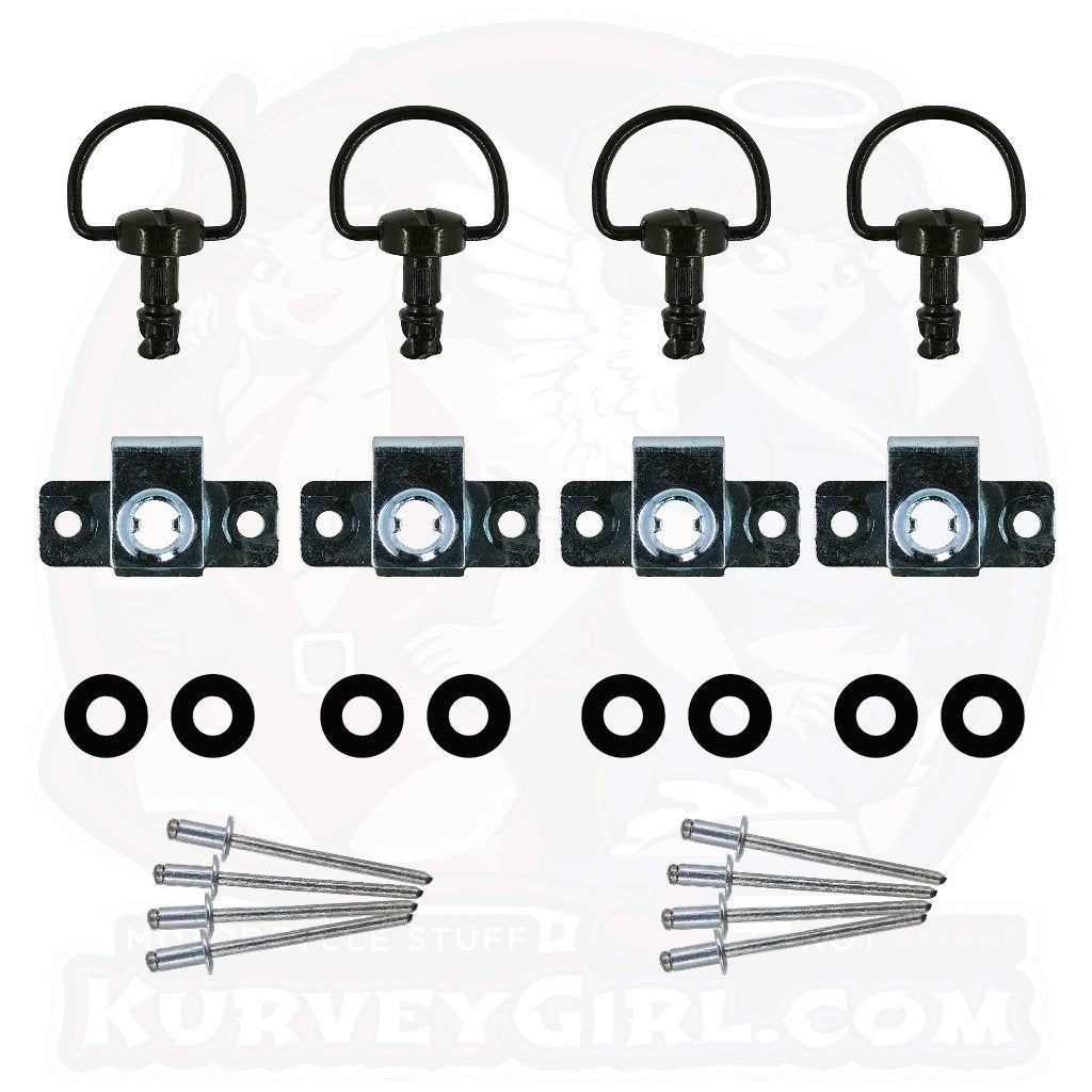 4pc: Fiberglass Bodywork, DZUS (D8), D-Ring, Rivet-On, Black, WL=12mm