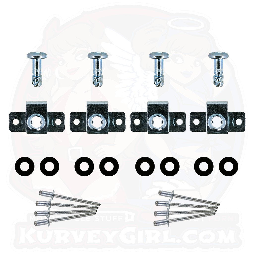4pc: OEM Plastic Bodywork, DZUS (D8), Button Head, Rivet-On, Silver, WL=14mm