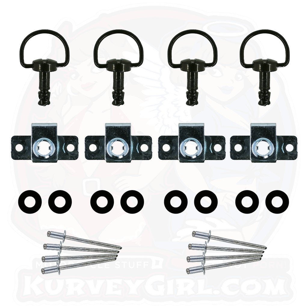 4pc: OEM Plastic Bodywork, DZUS (D8), D-Ring, Rivet-On, Black, WL=14mm