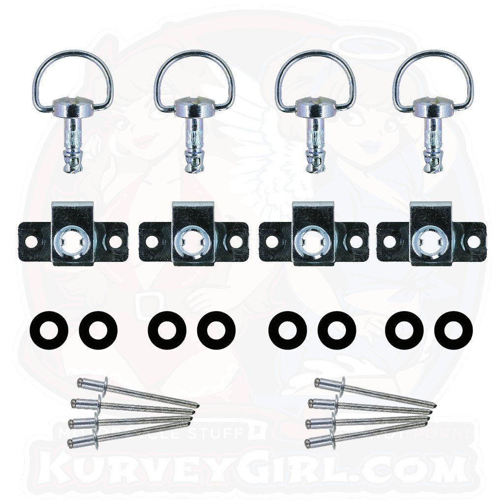 4pc: OEM Plastic Bodywork, DZUS (D8), D-Ring, Rivet-On, Silver, WL=14mm