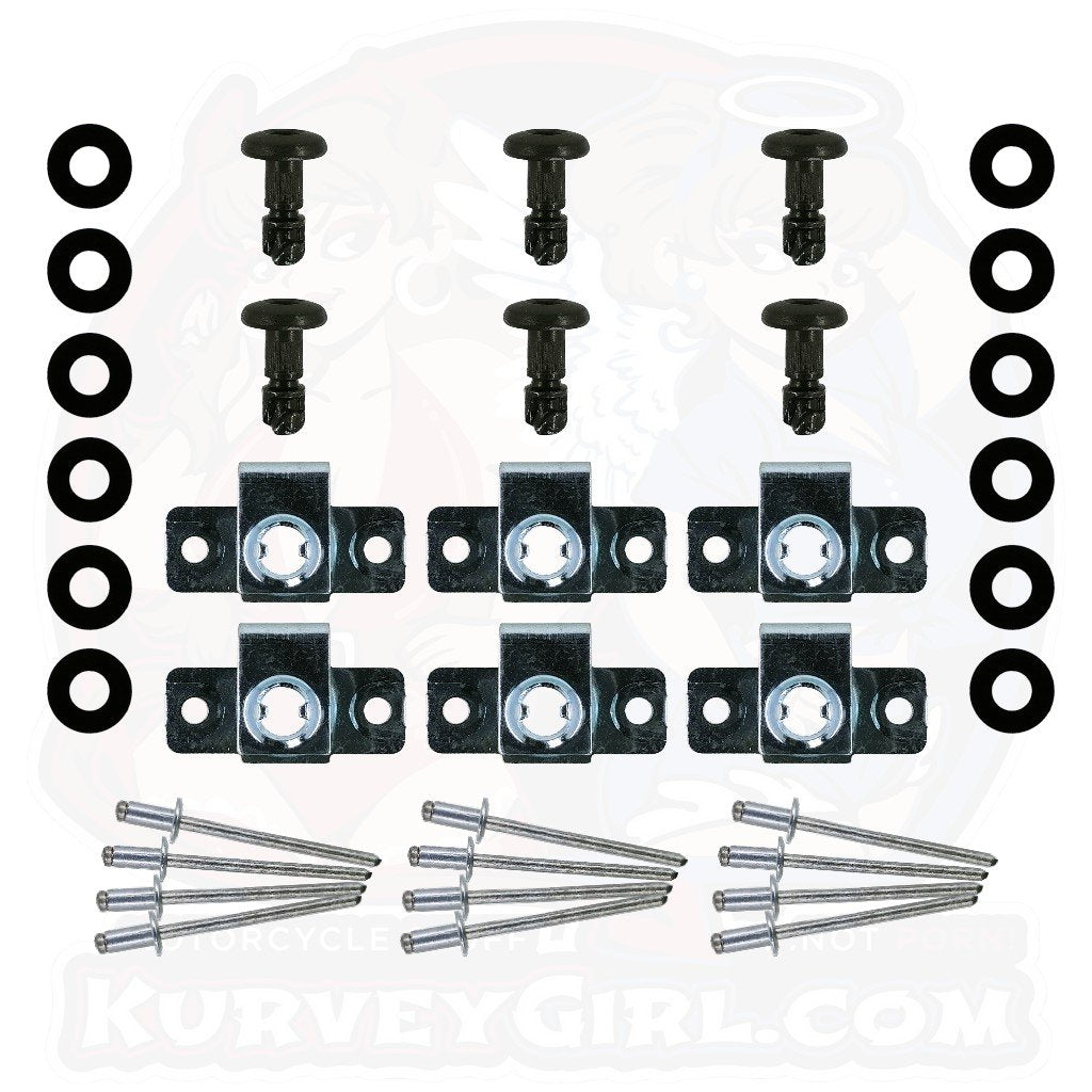 6pc: Fiberglass Bodywork, DZUS (D8), Button Head, Rivet-On, Black, WL=12mm