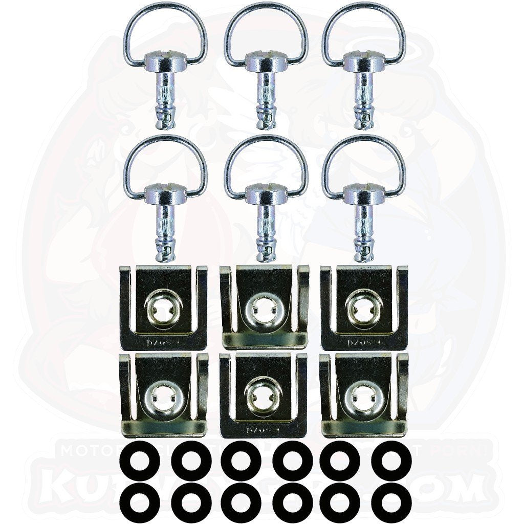 6pc: OEM Plastic Bodywork, DZUS (D8), D-Ring, Clip-On, Silver, WL=14mm