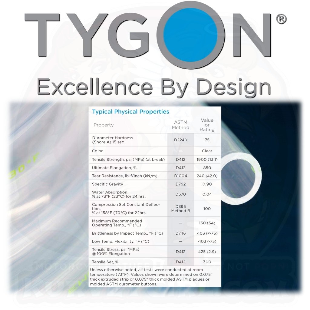 Tygon 2375 Tube Tubing Specifications Details Chart 4 Motorcycle Chemical Resistant