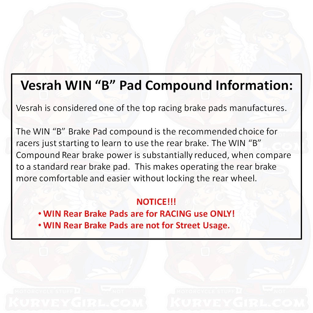 Vesrah Racing Brake Pad WIN "B" Compound Information