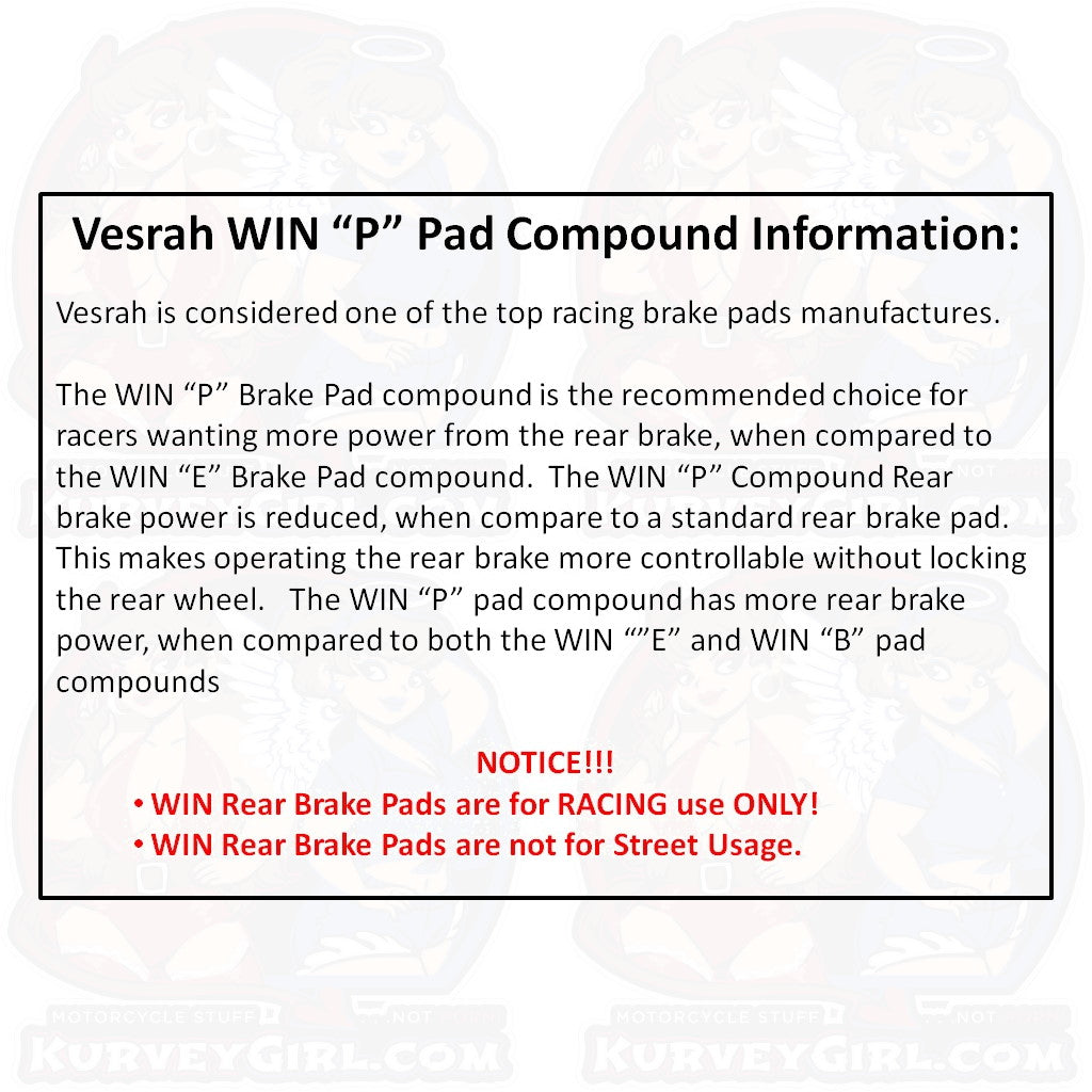 Vesrah Racing Brake Pad WIN "P" Compound Information