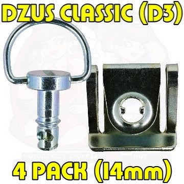 4pc: OEM Plastic Bodywork, DZUS CLASSIC (D3), D-Ring, Clip-On, Silver, WL=14mm