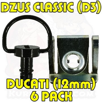 6pc: Ducati 748, 916, 996, 998, Dzus Classic (D3), D-Ring, Black, WL=12mm