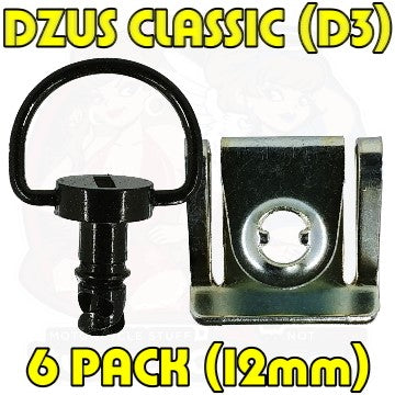 6pc: Fiberglass Bodywork, DZUS CLASSIC (D3), D-Ring, Clip-On, Black, WL=12mm