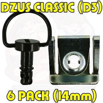 6pc: OEM Plastic Bodywork, DZUS CLASSIC (D3), D-Ring, Clip-On, Black, WL=14mm