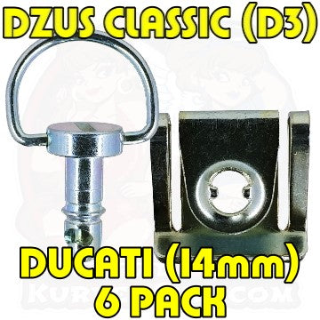 6pc: Ducati 749 and 999, Dzus Classic (D3), D-Ring, Silver, WL=14mm