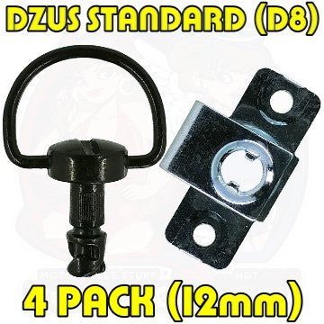 4pc: Fiberglass Bodywork, DZUS (D8), D-Ring, Rivet-On, Black, WL=12mm