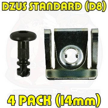 4pc: OEM Plastic Bodywork, DZUS (D8), Button Head, Clip-On, Black, WL=14mm