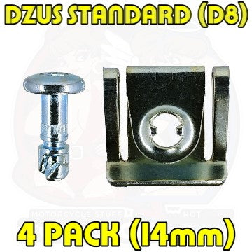 4pc: OEM Plastic Bodywork, DZUS (D8), Button Head, Clip-On, Silver, WL=14mm