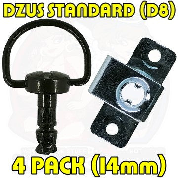 4pc: OEM Plastic Bodywork, DZUS (D8), D-Ring, Rivet-On, Black, WL=14mm