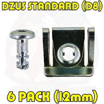 6pc: Fiberglass Bodywork, DZUS (D8), Button Head, Clip-On, Silver, WL=12mm