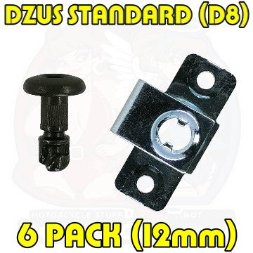 6pc: Fiberglass Bodywork, DZUS (D8), Button Head, Rivet-On, Black, WL=12mm