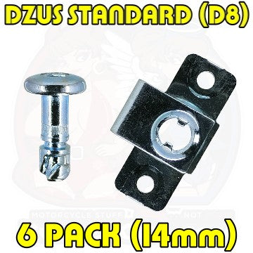 6pc: OEM Plastic Bodywork, DZUS (D8), Button Head, Rivet-On, Silver, WL=14mm