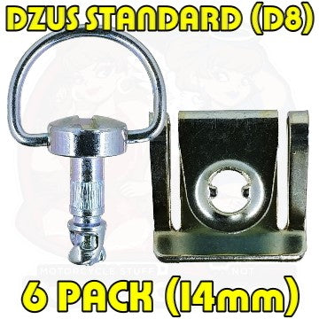 6pc: OEM Plastic Bodywork, DZUS (D8), D-Ring, Clip-On, Silver, WL=14mm